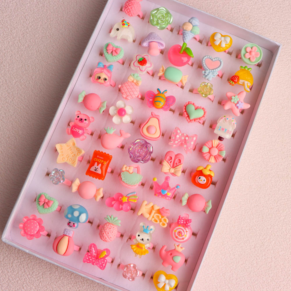 Resin Art Ring - แหวนแฟชั่นลายการ์ตูนน่ารัก รูปดอกไม้ ผลไม้ ประดับกลิตเตอร์ สำหรับผู้หญิง ผู้ชาย
