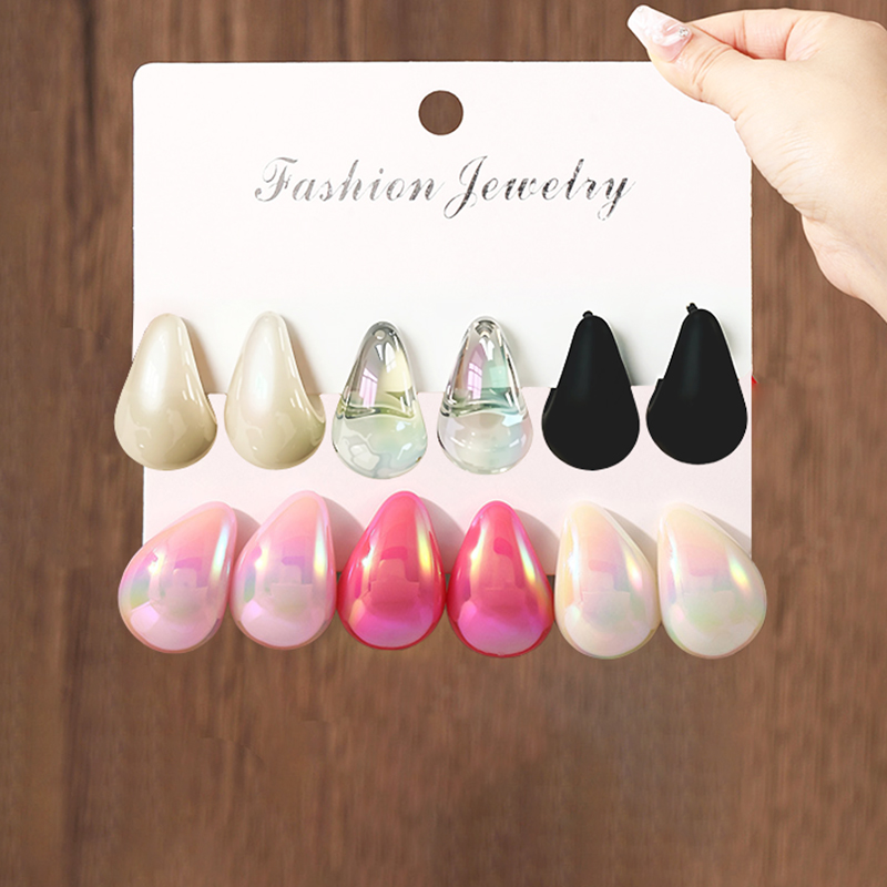 Resin Art Ring - 3 คู่แฟชั่นเรซิ่น Drop ต่างหูฤดูร้อนสีชมพูเลเซอร์ Beanie ต่างหูชุดผู้หญิงเครื่องประดับของขวัญ