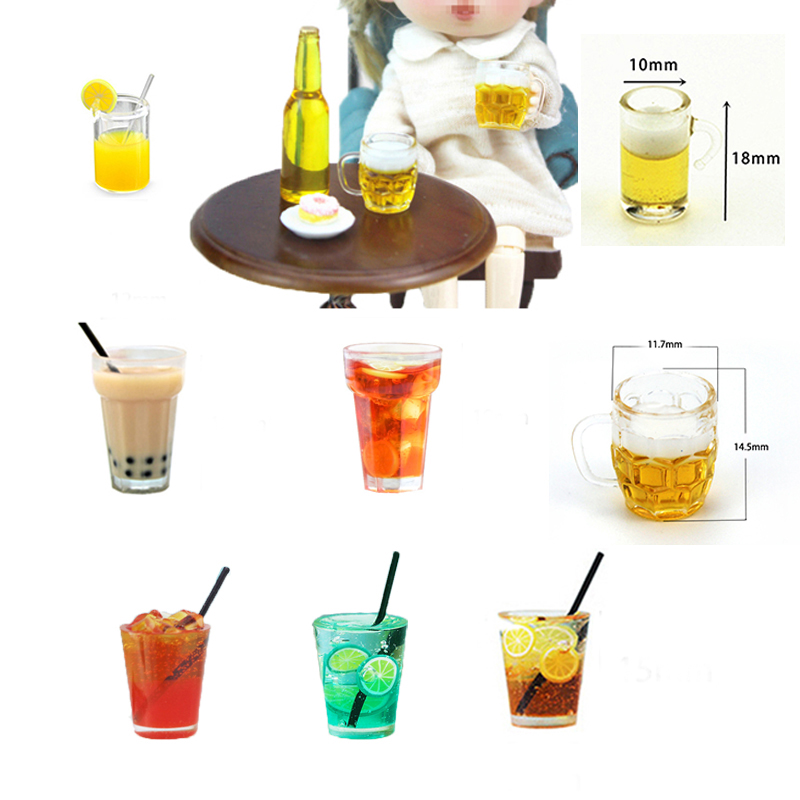 Resin Art Kitchen - ชามะนาว/เบียร์/ถ้วยชานมรุ่น 1:12 Dollhouse Miniature Lemonade น้ําแข็งชาน้ําผลไม้เครื่องดื่มของเล่นตกแต่งห้องครัว
