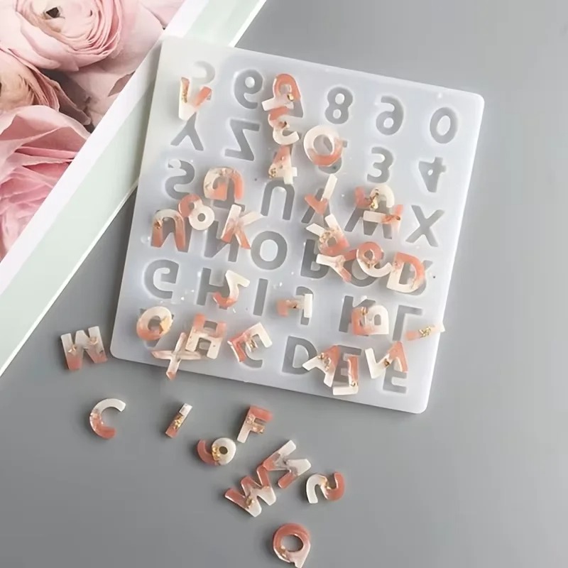 Resin Art Alphabet - ขนาดเล็ก 26 ตัวอักษรซิลิโคนเรซินแม่พิมพ์ตัวอักษรอีพ็อกซี่แม่พิมพ์ DIY เครื่องประดับทําอุปกรณ์พวงกุญแจดิจิตอลแม่พิมพ์
