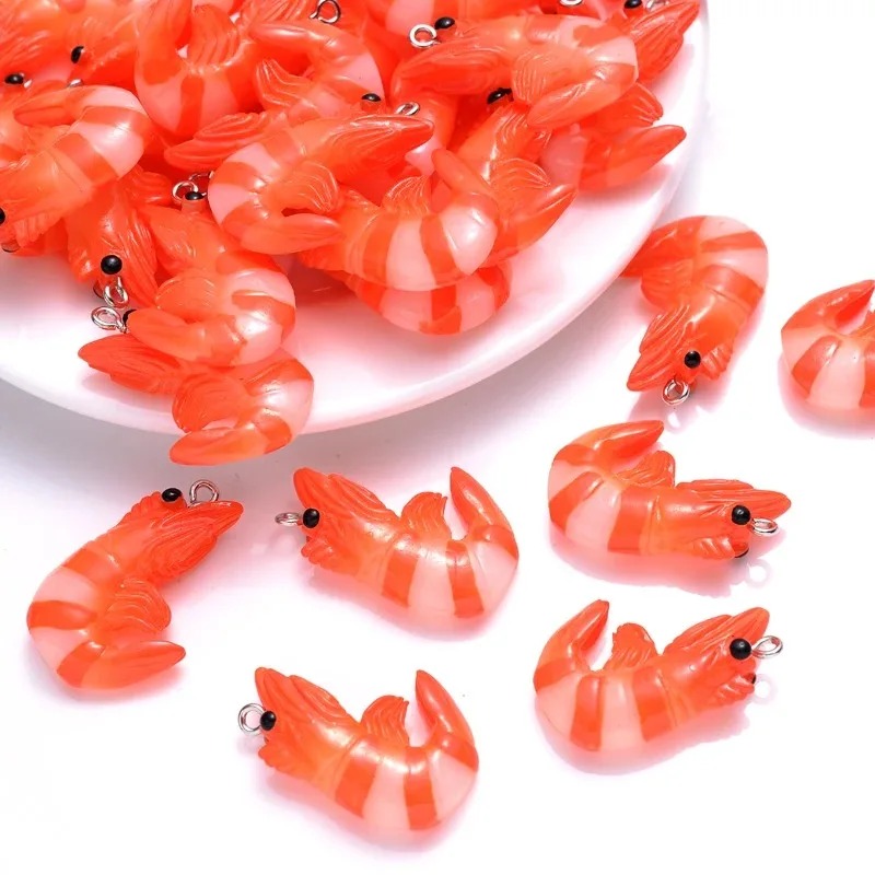 Resin Art Jewelry Kit - จี้อะคริลิคเรซิ่นรูปอาหารทะเลการ์ตูน 10 ชิ้น จี้รูปกุ้งก้ามกราม 3 มิติ
