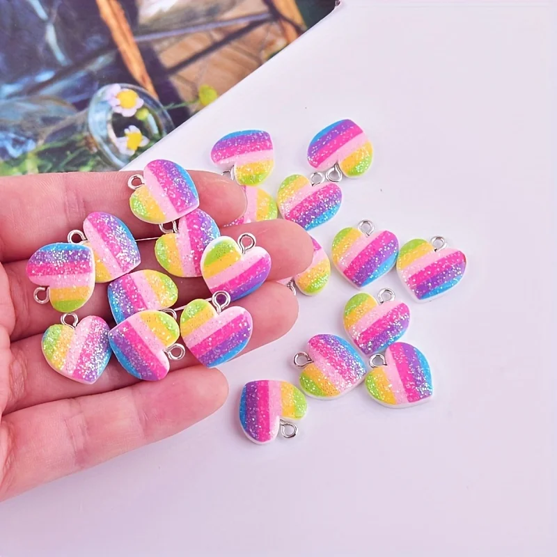 Resin Art Jewelry Kit - ชาร์มเรซิ่นรูปหัวใจหลากสี 10 ชิ้น จี้รูปหัวใจน่ารักหลากสี สำหรับทำเครื่องประดับ DIY
