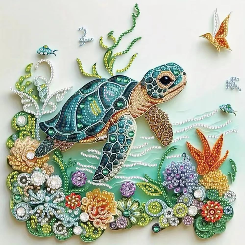 Resin Art For Beginner - ชุดภาพวาดเพชรรูปเต่าทะเลสำหรับผู้ใหญ่ ชุดงานฝีมือเพชรรูปทรงพิเศษสำหรับผู้เริ่มต้น DIY สำหรับตกแต่งผนังบ้าน
