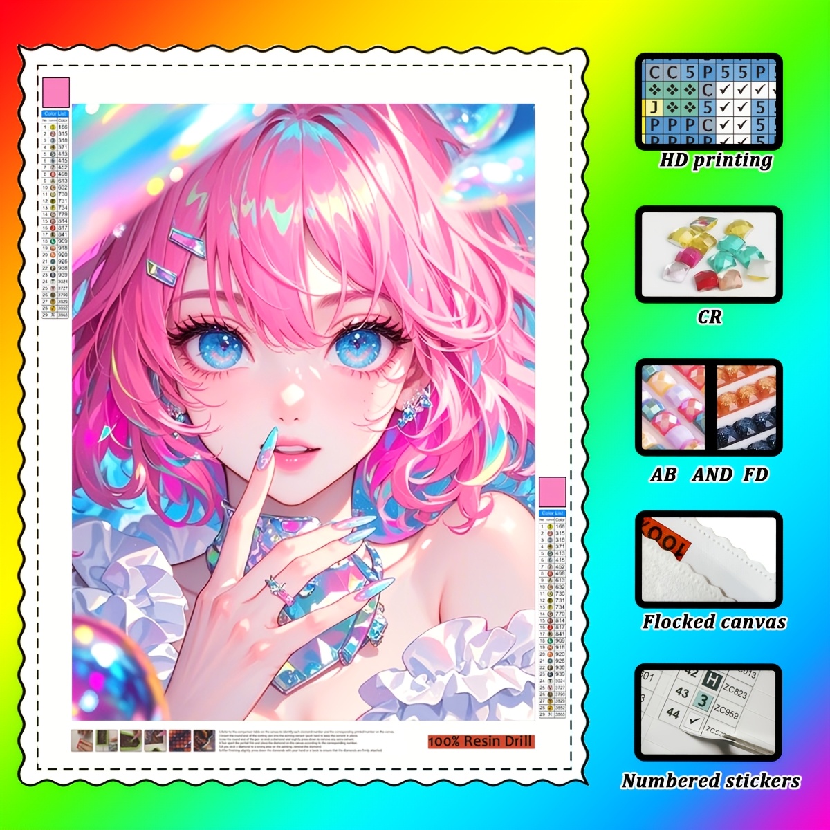Resin Art Ring - วาวอ อาตส์ ตัวการ์ตูนเด็กผู้หญิงสีชมพูสวมแหวนคริสตัลเพชร เพชรเรซิน 100%, ผ้ากำมะหยี่คุณภาพสูง