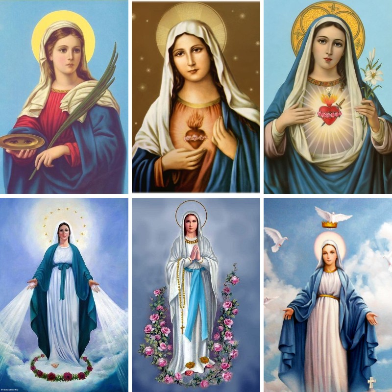 Resin Art Mary - ภาพวาดเพชร Mary in Prayer, ชุดงานปักครอสติชโมเสคแม่มาเรียมีความสุขเลดี้แห่งพระคุณศิลปะเพชรของเราตกแต่งห้องนอน