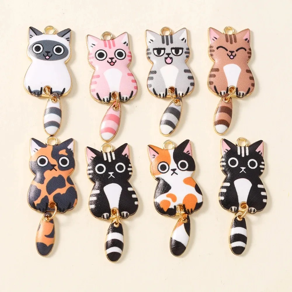 Resin Art Jewelry Kit - 10 ชิ้น 16×39 มม. จี้เรซิ่นรูปแมวน่ารัก จี้รูปสัตว์น่ารัก