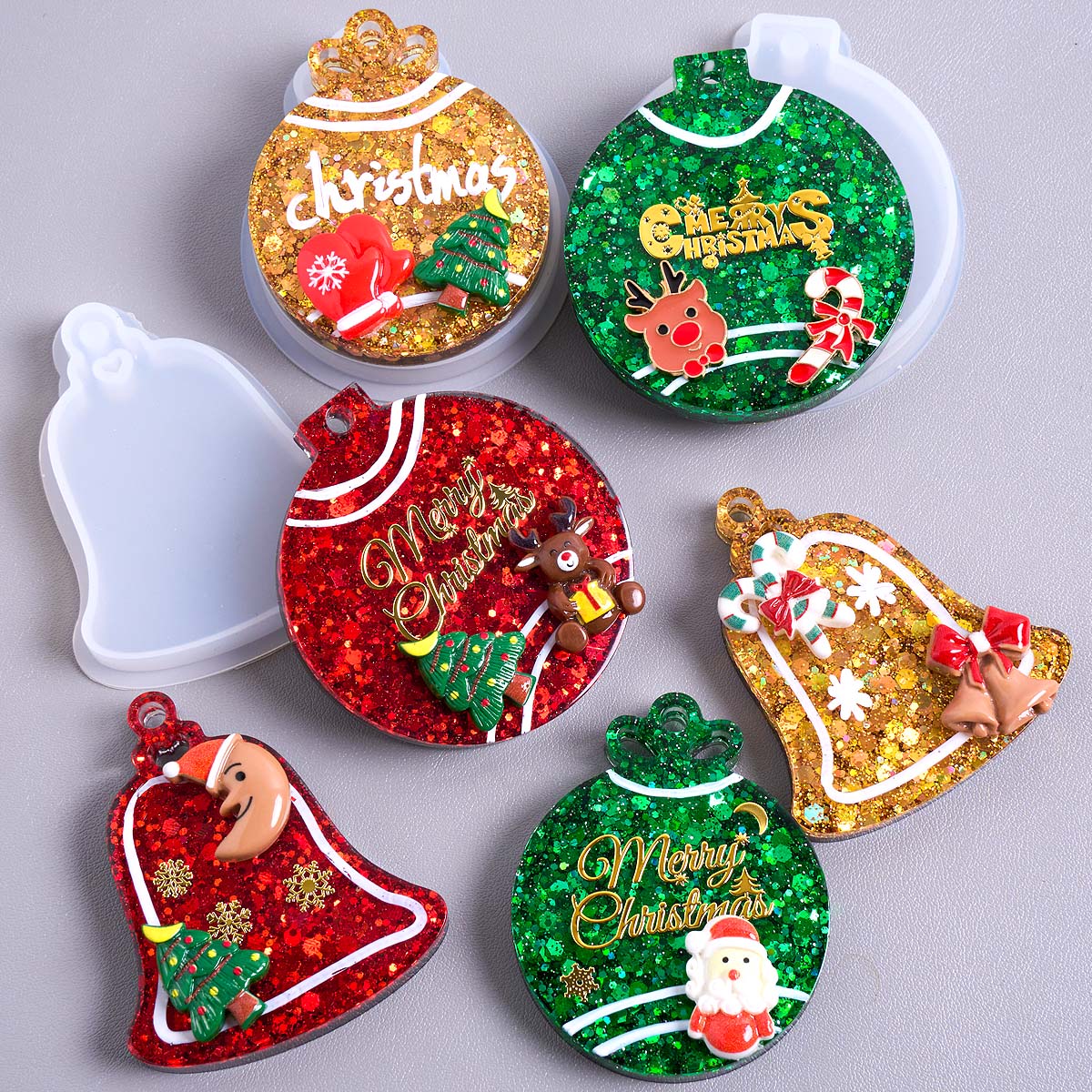 Resin Art Products - แท็กคริสต์มาสจี้ซิลิโคนแม่พิมพ์ DIY Handmade รอบ Bell พวงกุญแจ