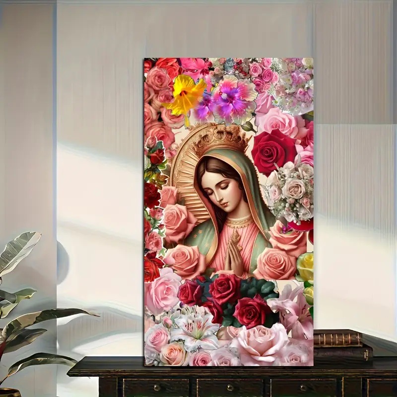 Resin Art Mary - Red Rose VIrgin Mary ดอกไม้เพชรภาพวาดใหม่ 2025