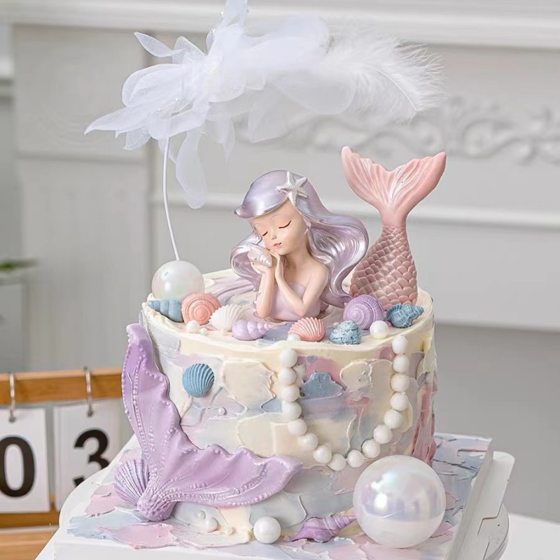 Resin Art Alphabet - เค้กนางเงือกสำหรับเด็กผู้หญิงทำจากเรซิ่นสำหรับตกแต่งหน้าเค้กเจ้าหญิงสุขสันต์วันเกิดแบบโอเชี่ยนธีมหอยเชลล์สำหรับปาร์ตี้ตกแต่งหน้าเค้กสำหรับงานเลี้ยง
