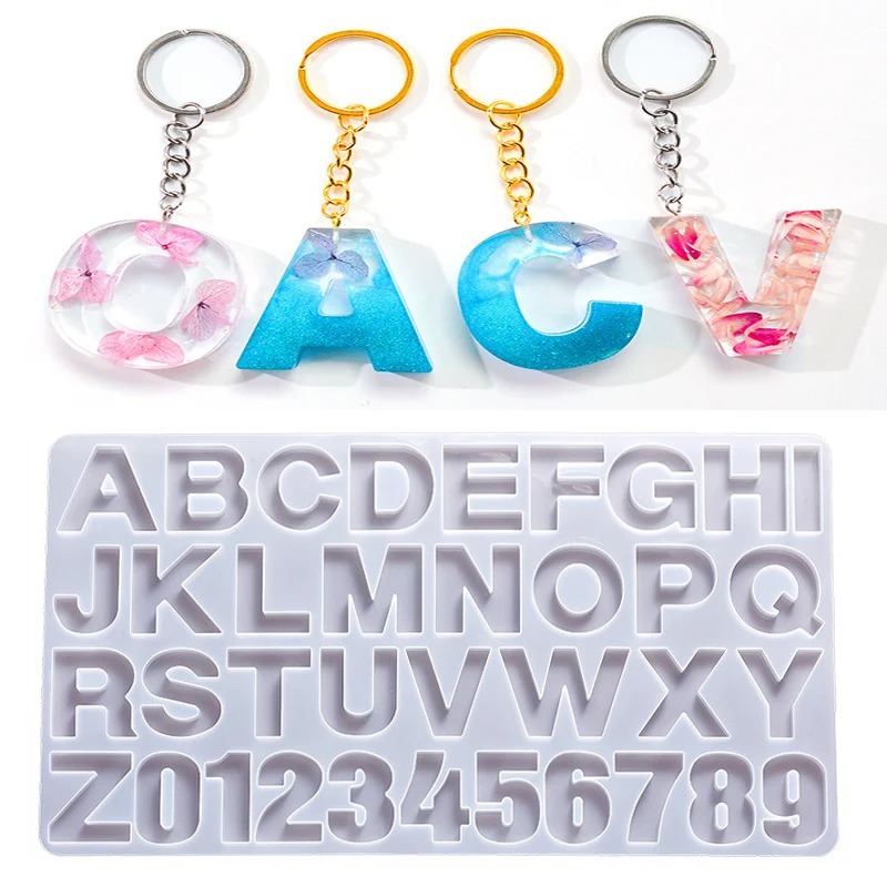 Resin Art Alphabet - ตัวอักษรอีพ็อกซี่เรซินแม่พิมพ์ซิลิโคน DIY จํานวนจี้เรซินแม่พิมพ์พวงกุญแจต่างหูอีพ็อกซี่เรซิ่นเครื่องประดับหัตถกรรมแม่พิมพ์หล่อ