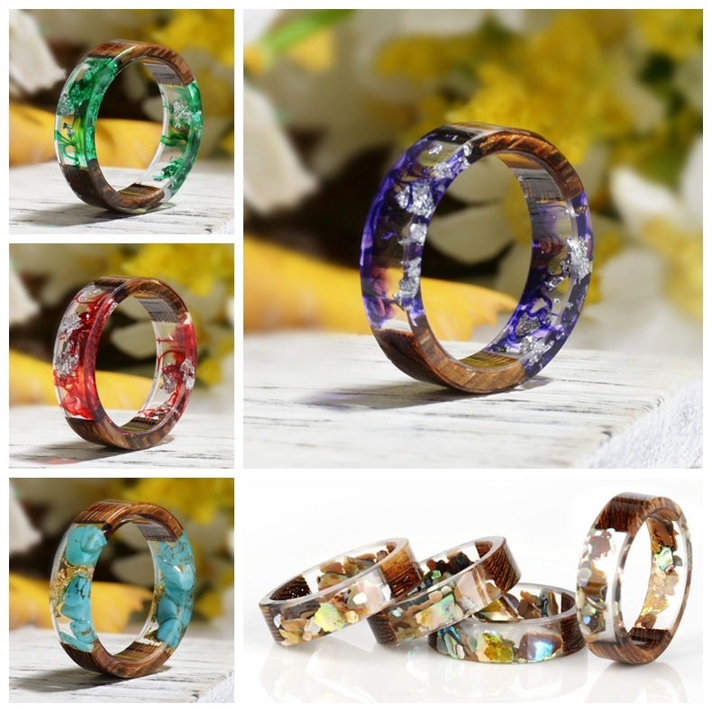 Resin Art Ring - สร้างสรรค์ไม้เรซิ่นแหวนผู้หญิงผู้ชาย DIY Handmade สีสันดอกไม้แหวนแฟชั่นเครื่องประดับของขวัญแหวนคู่ที่สวยงาม