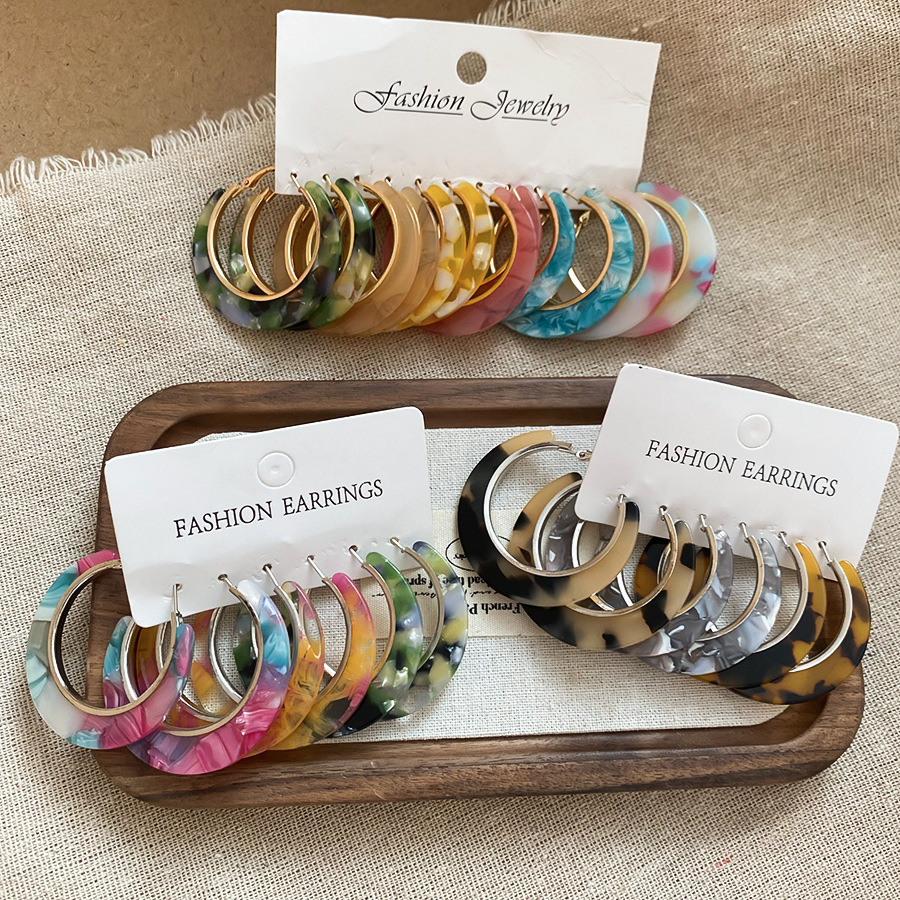 Resin Art Ring - แฟชั่นวงกลมขนาดใหญ่ต่างหูอะคริลิคชุดสําหรับหญิงสาวเรขาคณิตเรซิ่นที่มีสีสัน Hoop Drop ต่างหูชุดต่างหูเครื่องประดับ