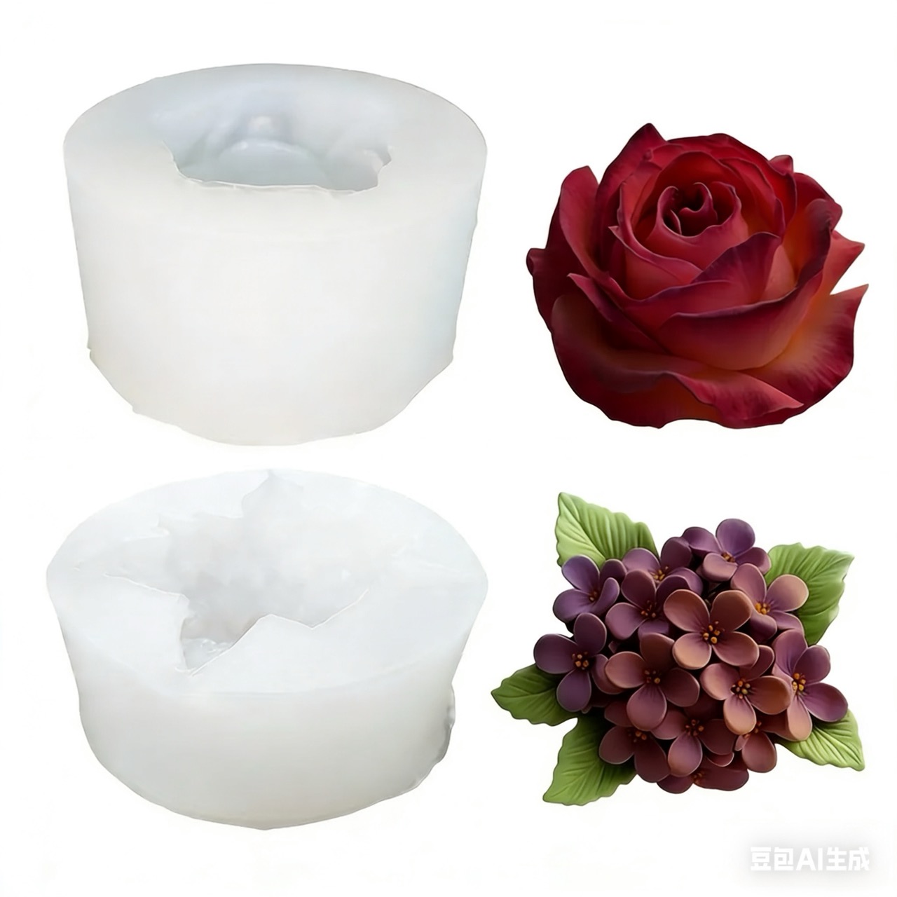 Resin Art All - แม่พิมพ์ซิลิโคนรูปดอกไม้ 3 มิติ 2 ชิ้น สีม่วงไลแลค