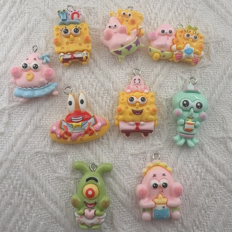 Resin Art Jewelry Kit - จี้เรซิ่นลายการ์ตูน 10 ชิ้น, ต่างหูทำเอง DIY, อุปกรณ์เสริมพวงกุญแจ