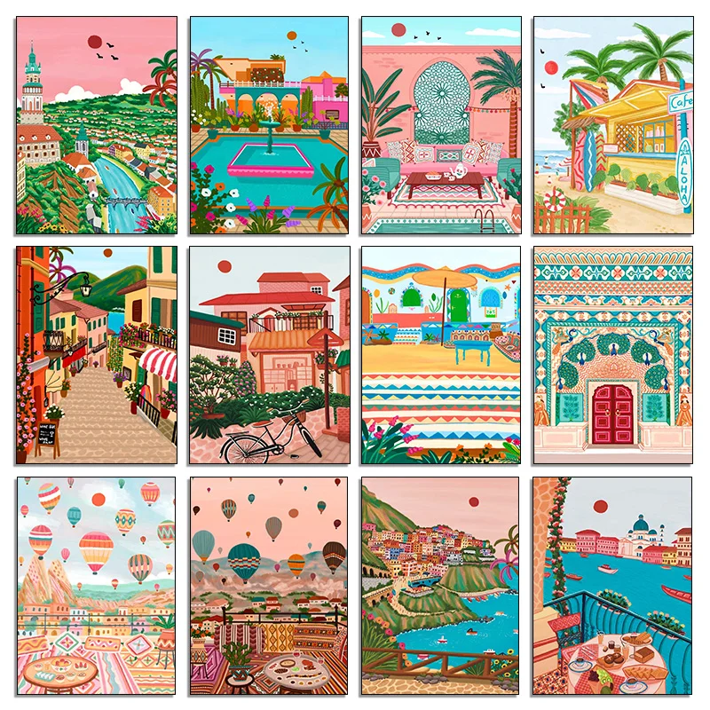 Resin Art India - โปสเตอร์ภาพวิวเมืองนอร์ดิก โมร็อกโก มาร์ราเกช คาปปาโดเกีย อินเดีย เกต