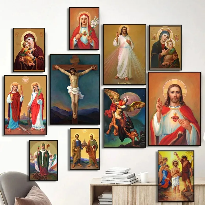 Resin Art Mary - ภาพวาดเพชรศิลปะคาทอลิกวินเทจ พระเยซู พระแม่มารี โปสเตอร์ภาพพิมพ์ติดผนังสำหรับตกแต่งห้องนั่งเล่น