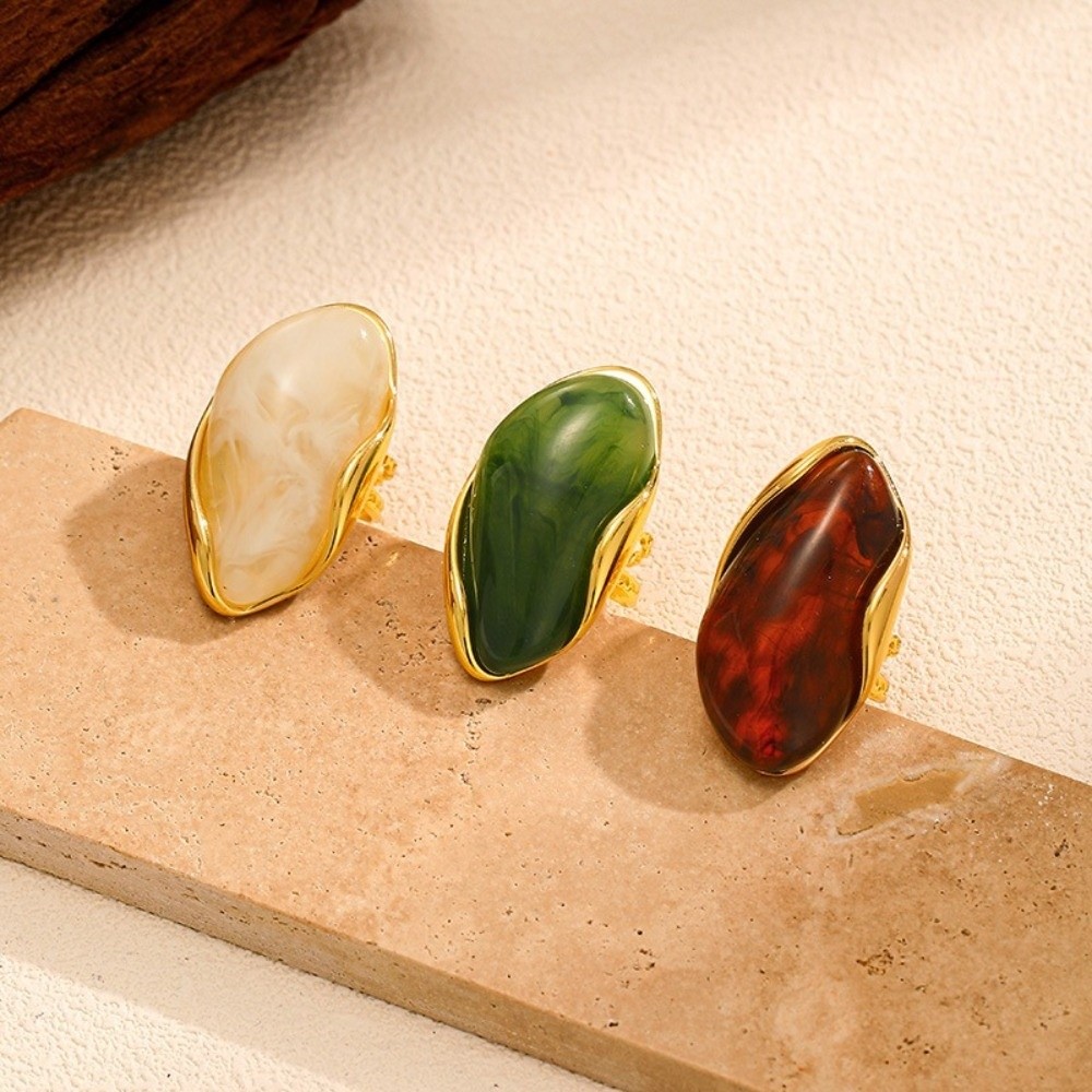 แหวนสแตนเลสวินเทจรูปทรงเรขาคณิ - Resin Art Ring บทวิจารณ์และราคา