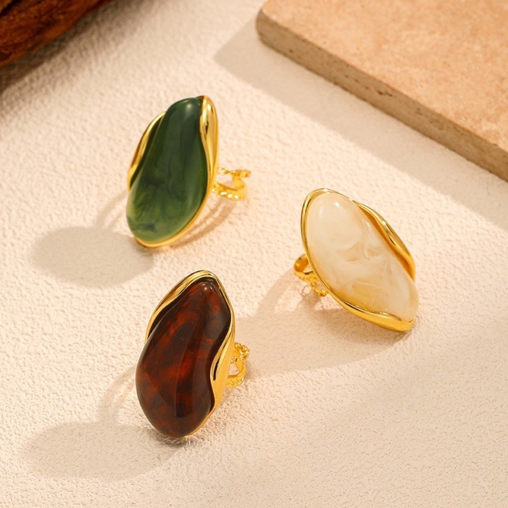 แหวนสแตนเลสวินเทจรูปทรงเรขาคณิ - Resin Art Ring บทวิจารณ์และราคา