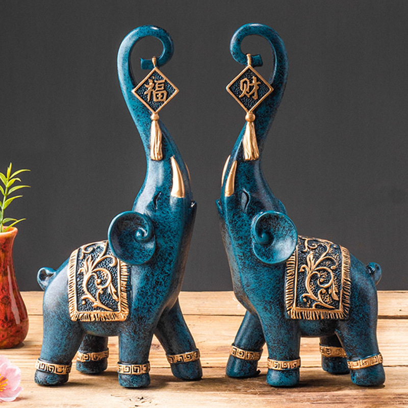 รูปปั้นช้างมงคลสไตล์จีน 1 คู่  - Resin Art Gift For Anniversary บทวิจารณ์และราคา