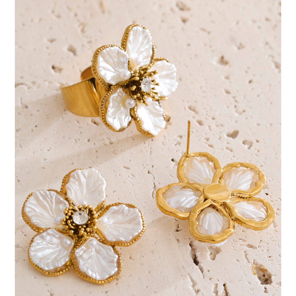 ต่างหูและแหวนชุดเรโทรประดับมุก - Resin Art Ring บทวิจารณ์และราคา