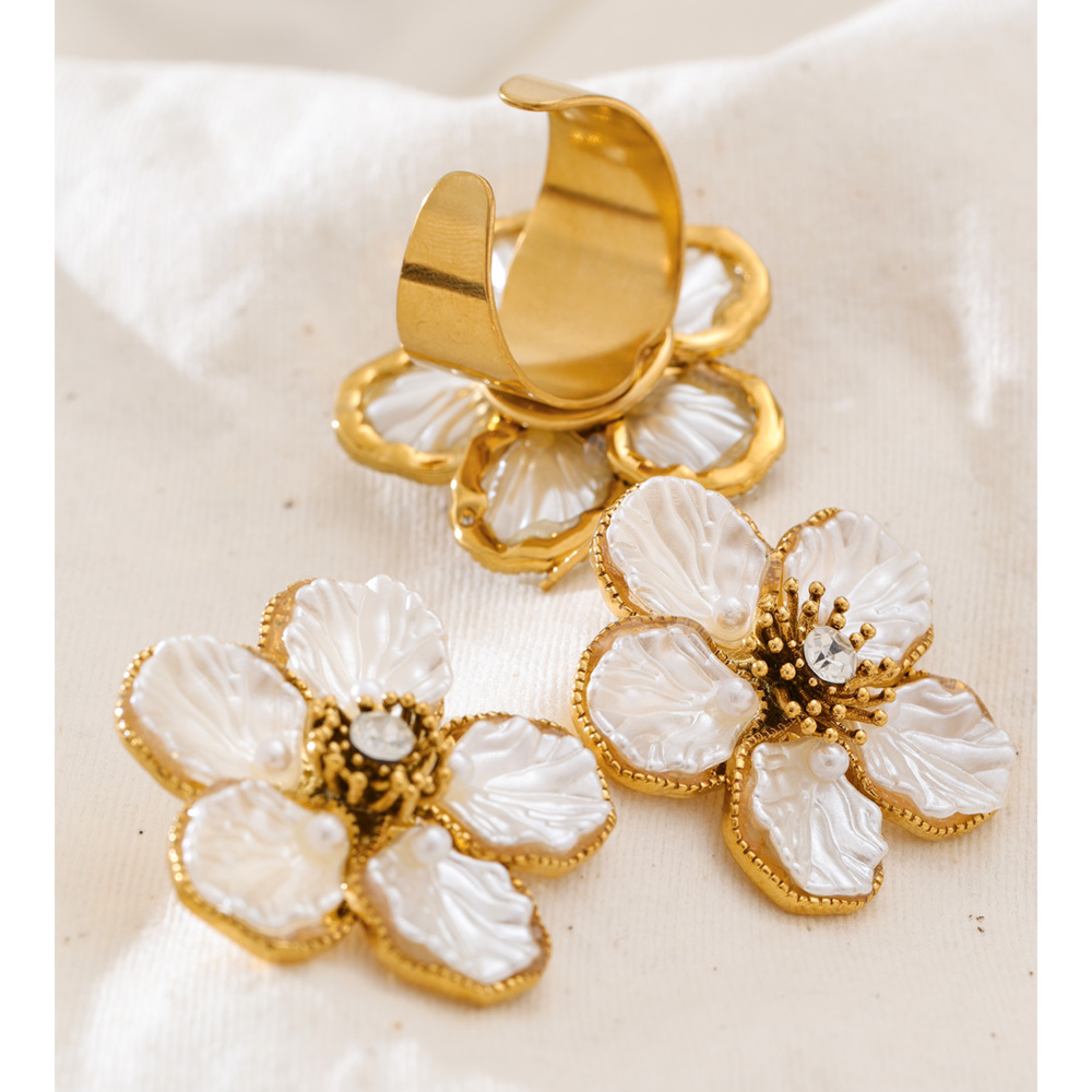 ต่างหูและแหวนชุดเรโทรประดับมุก - Resin Art Ring บทวิจารณ์และราคา